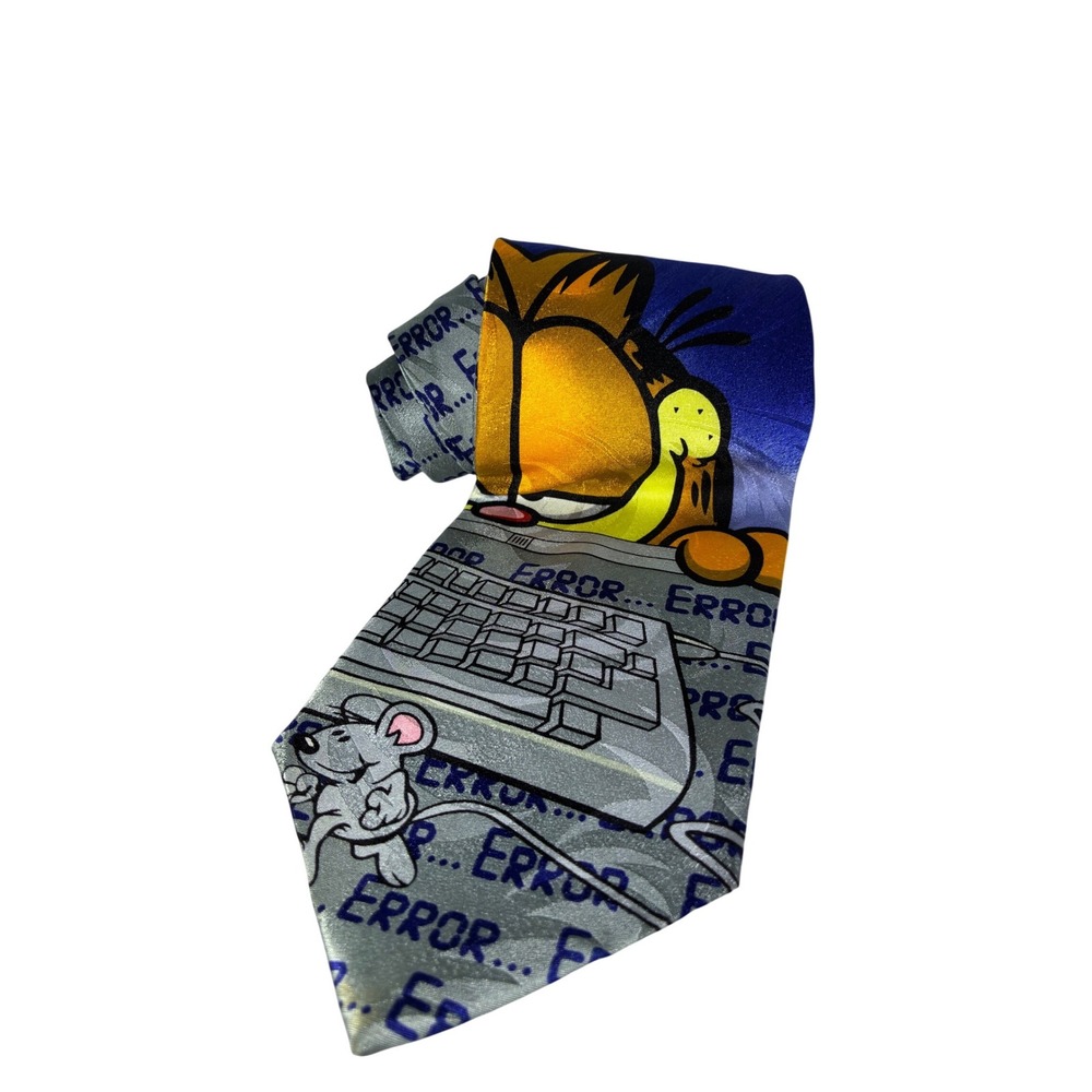 Garfield Cyber Cat Silk Tie Vintage Paws Addiction Computer Error Mouse Blue 4in